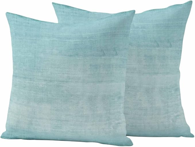 Vandarllin Outdoor Throw Pillows Covers 20x20 inch Set of 2 Waterproof Aqua Linen Decorative Zippered Cushion Covers for Patio Furniture, Solid Color Texture Lumbar Pillowcases