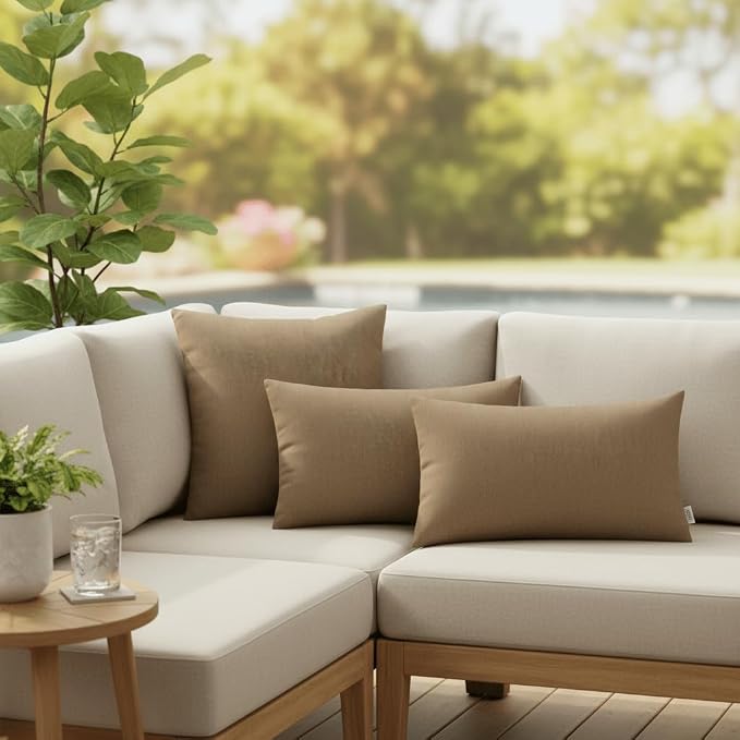 RSH DECOR Sunbrella 26" x 16" Lumbar Throw Pillows Set of 2 | Water and Fade-Resistant Performance Fabric | Outdoor Pillow Covers with Down-Alternative Inserts | Made in USA (Canvas Heather Beige)