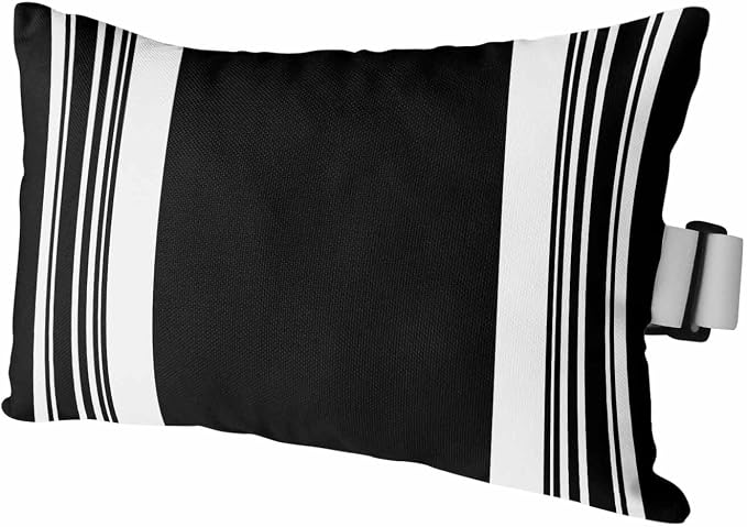 Outdoor Lumbar Pillow Set of 1, Farmhouse Black Waterproof Beach Headrest Pillow with Inserts, Aesthetic Modern Line Striped Recliner Throw Pillows for Patio Furniture, 11 x 16