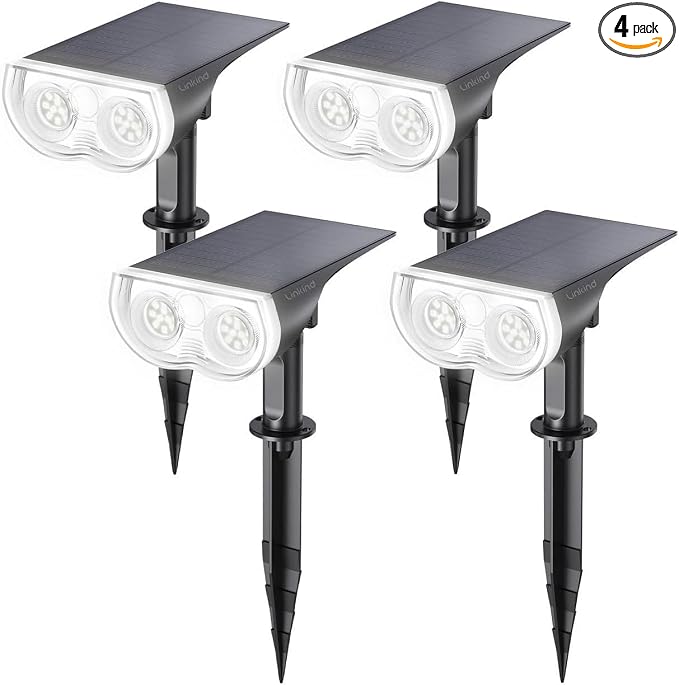 Linkind Solar Lights Outdoor Waterproof Landscape Spotlight Daylight 4 Pack | Starray, 3 Lighting Modes, 6500K, Dusk to Dawn, Auto On Off for Landscape Garden Yard Tree Flag Pathway Patio House Sign