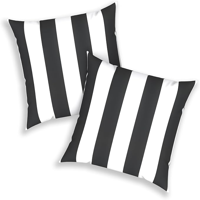 Outdoor 20x20 Inch Throw Pillows with Inners, Square Pillows Decorative Set of 2 for Home Garden Furniture, Cabana Black