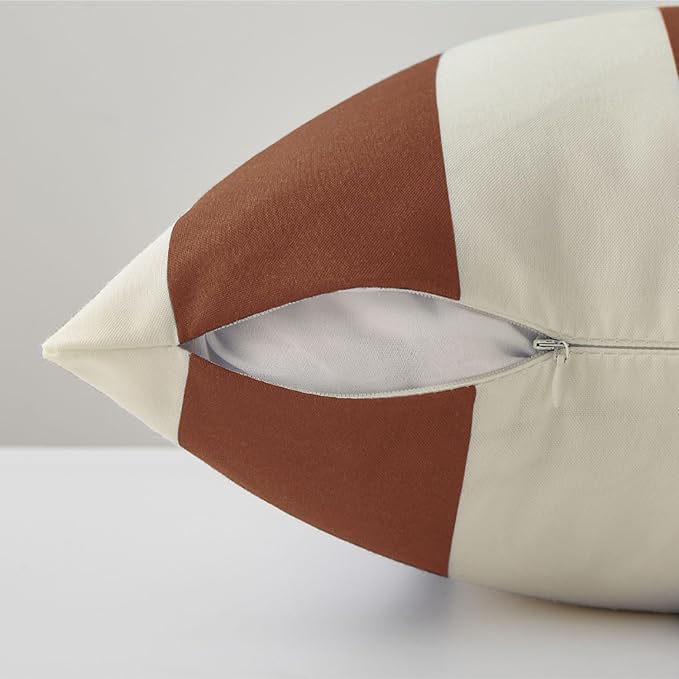Allorry Outdoor Pillow Covers 16x16 Rust Striped Outdoor Decor JB007J16 | Striped Pillow Covers|for Spring Summer Outdoor Waterproof Garden Patio Furniture Sofa Bed Home Decor