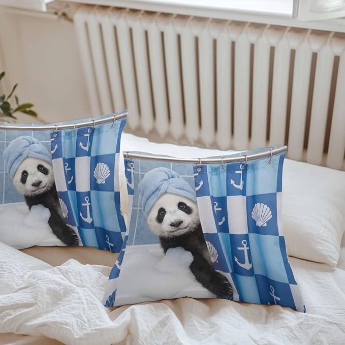 Bathing Panda Waterproof Outdoor Pillow Covers Set of 2 Home Decor, Funny Animal Showering Lumbar Pillowcase Patio Pillow Covers for Couch Bench Patio Furniture Garden 20x20in