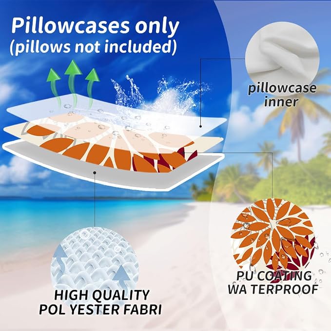 DFXSZ Outdoor Waterproof Pillow Covers 20x20 Set of 2 Orange WineRed Flower | Spring Summer Waterproof Flower Throw Pillowcases（No Inserts）Outdoor Decor for Fall Patio Funiture Garden Polyester Covers