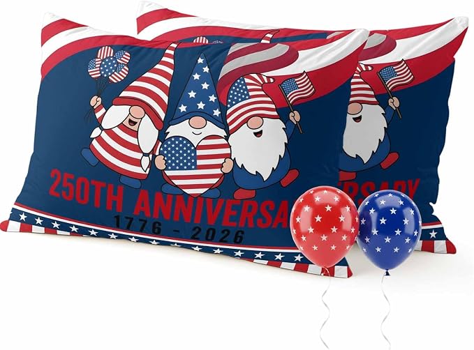 250th Anniversary Outdoor Pillow Covers 20"x12" Set of 2, Patriotic Gnome USA Flag Independence Day Waterproof Throw Pillow Covers for Patio Furniture, Decorative Cushion Covers for Porch