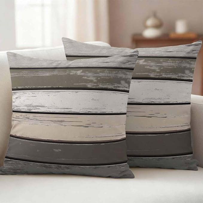 Retro Dark Grey Stripe Outdoor Waterproof Throw Pillow Covers Set of 2, 26"x26", Peeling Paint Effect Texture Decorative Pillow Covers Outside Cushion Case for Patio Porch Garden