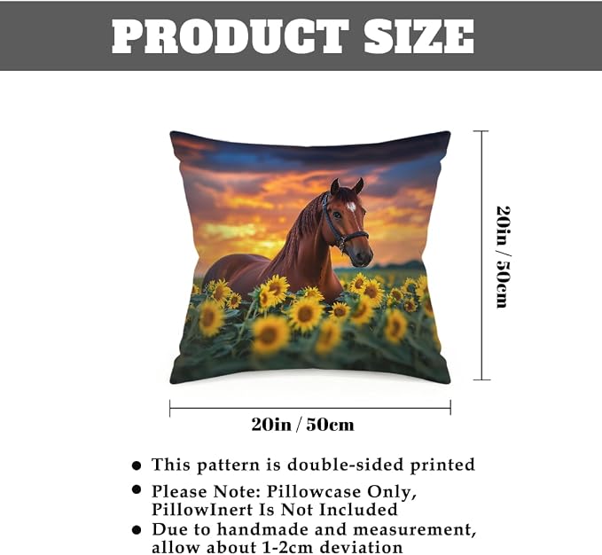 20x20 Inch Outdoor Pillow Covers Set of 2 Waterproof Throw Pillow Covers Decorative Couch Cushion Covers Brown Horse Sunflower Square Pillowcases Protectors for Patio Garden Sofa