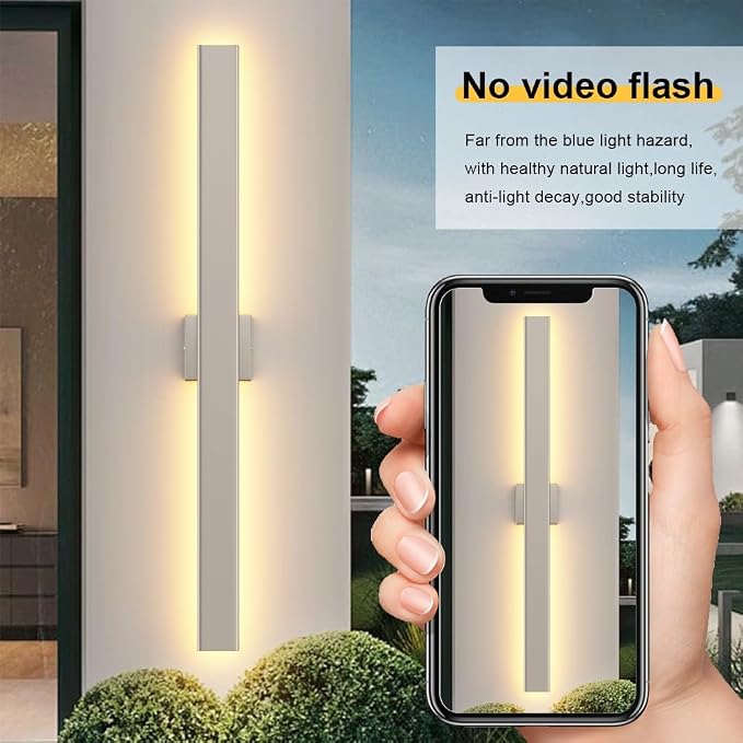 Aipsun 2 Packs Nickel Outdoor Wall Light 39.4inch Modern LED Exterior Wall Sconce, Long LED Linear Exterior Lights 3000K 4000K 6000K for Entrance, Hallway, Garage, Porch(3CCT)