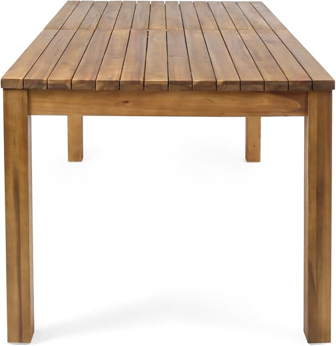 Christopher Knight Home Unta Acacia Wood Outdoor Dining Set for 6, Slatted Design Patio Dining Table Set for 6, Extendable Dining Table for Outdoor Gathering, Dining Chairs with Cushions, Teak