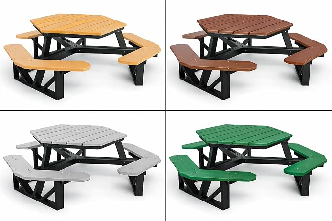 Frog Furnishings Hex Table Bench, Portable Outdoor, for All Weather, Backyard, Dining Party, Patio, Also for School, College, Park, Playground, Swimming Pool