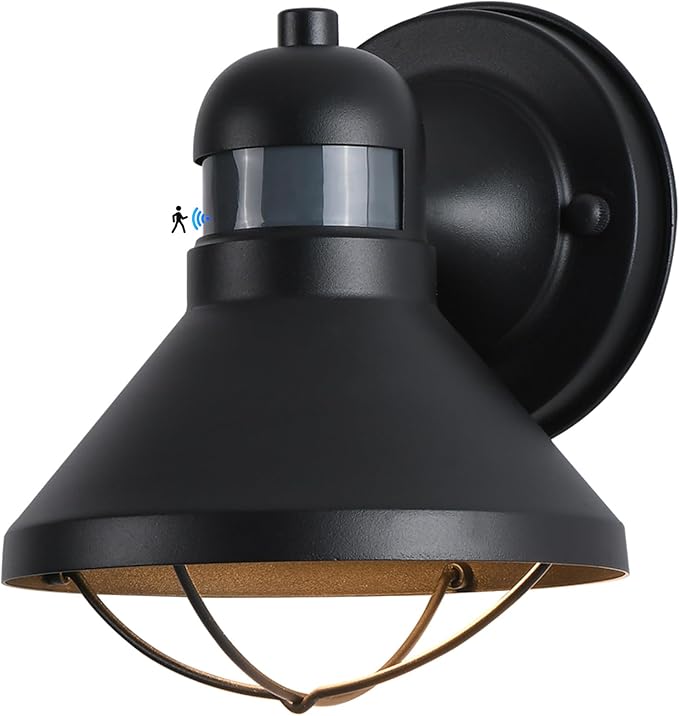 Dusk to Dawn Motion Sensor Outdoor LED Porch Wall Light Fixture | Exterior Barn Lantern Black Farmhouse Sconce Lighting Rustic Wall Mount Lamp for Garage Patio Balcony Entryway Doorway