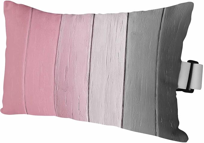 Pink Gray Ombre Outdoor Pillows for Chaise Lounge Chair Waterproof Lumbar Pillows with Insert&Adjustable Strap Beach Headrest Pillow Vintage Country Wooden Recliner Neck Pillow for Patio Pool 12"x20"