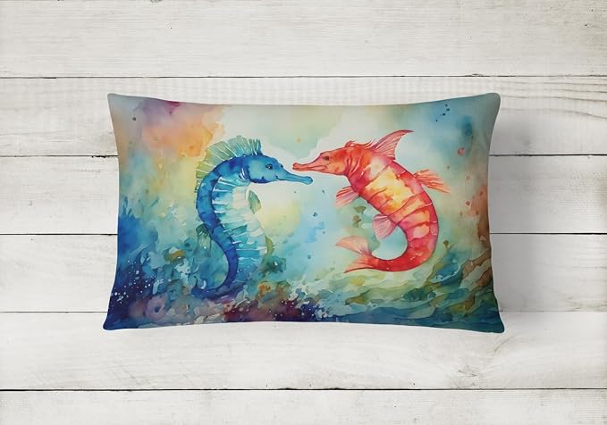 Caroline's Treasures DAC2822PW1216 Seahorses Throw Pillow Machine Washable, Indoor Outdoor Decorative Pillow for Couch, Bed or Patio, 12HX16W