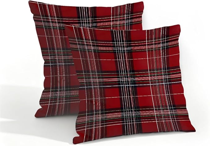 16x16 Inch Outdoor Pillow Covers Set of 2 Waterproof Throw Pillow Covers Decorative Couch Cushion Covers Buffalo Checkered Red Square Pillowcases Protectors for Patio Garden Sofa