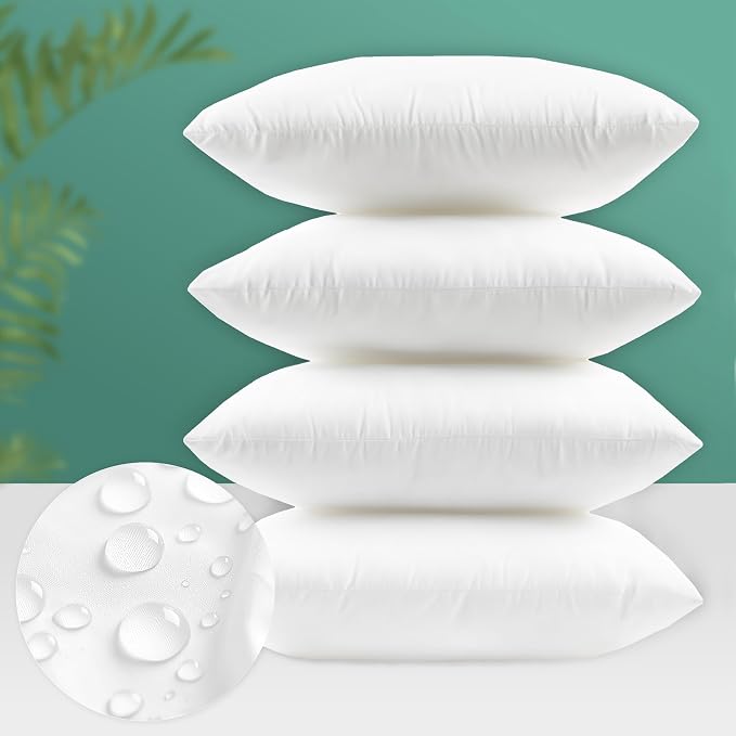 Codi Waterproof Outdoor Pillow Inserts, Square 20 x 20 inches, 4 Pack | Waterproof protective liner, premium fiber fill, patio and backyard comfort, for adults and teens, tumble dry fluffing