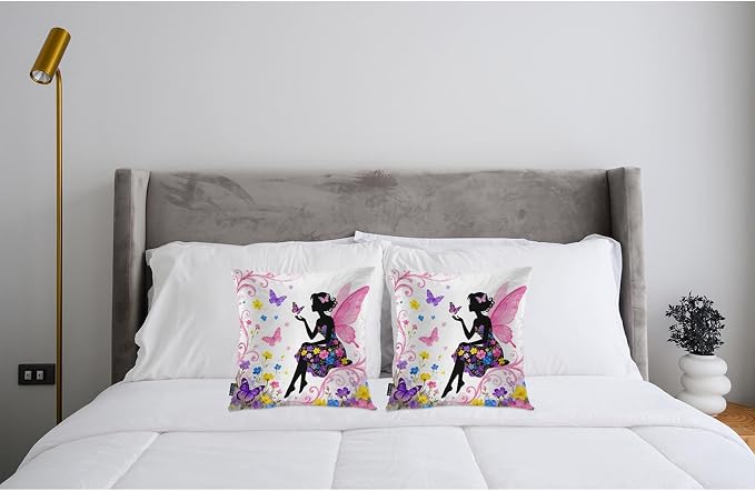 Swono Pillow Covers 18X18 Inch Set of 2 Butterfly Girl, Throw Pillow Cases Fairy Woman Butterflies Flowers Pillowcase Cushion Cover Decorative for Indoor Outdoor Home Sofa Bedroom Livingroom, Pink