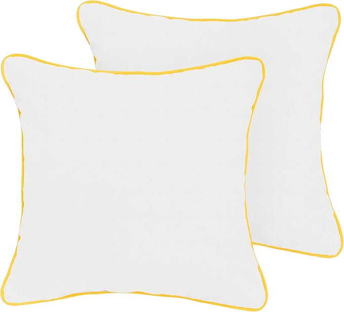 Mozaic Company Sunbrella Indoor/ Outdoor Corded Pillows, Canvas Natural and Sunflower Yellow, Set of 2