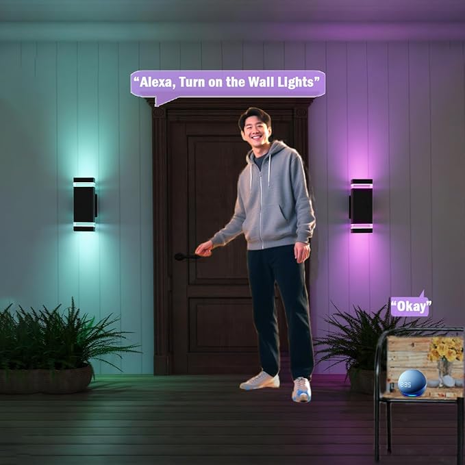 RGB+CCT Outdoor Wall Light 3 Pack, App Control Up Down Wall Sconce, Color Changing 2700K–6500K Exterior Lighting, Waterproof Aluminum LED Porch Lights for Garage Patio Front Door (3 Pack)
