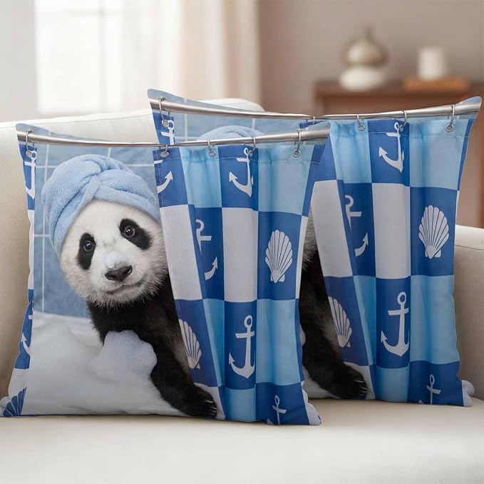 Bathing Panda Waterproof Outdoor Pillow Covers Set of 2 Home Decor, Funny Animal Showering Pillowcase Patio Pillow Covers for Couch Bench Patio Furniture Garden 18x18in