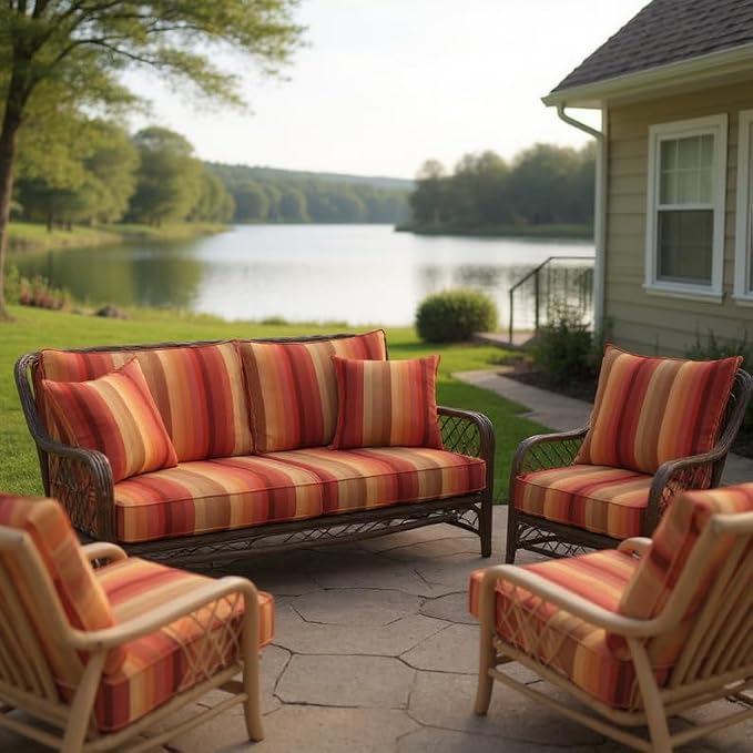 RSH DECOR: Sunbrella Lumbar Throw Pillows Set of 2 | 20" x 12" | Water and Fade-Resistant Performance Fabric | Outdoor Pillow Covers with Down-Alternative Inserts | Astoria Sunset - Made in USA