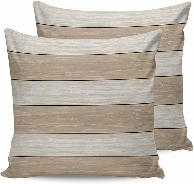 Vandarllin Outdoor Throw Pillow Covers 26X26 Set of 2 Waterproof Ivory White Beige Decorative Zippered Cushion Covers for Patio Furniture, Farmhouse Retro Rustic Barn Wood Texture Lumbar Pillowcases