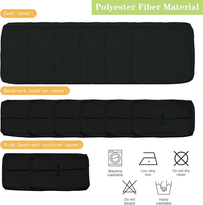 14 Piece Outdoor Patio Cushion Covers Replacement, Outdoor Cushion Slipcovers, Water-Resistant Patio Furniture Cushion Covers with Zipper… (Black) | Replacement, Cushion Slipcovers, Water-Resistant, With Zipper