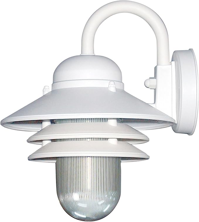 Sunlite 41367-SU Nautical Style Outdoor Wall Fixture, Medium Base Socket (E26), Weatherproof Polycarbonate, Prismatic Acrylic Lens, UL Listed, White
