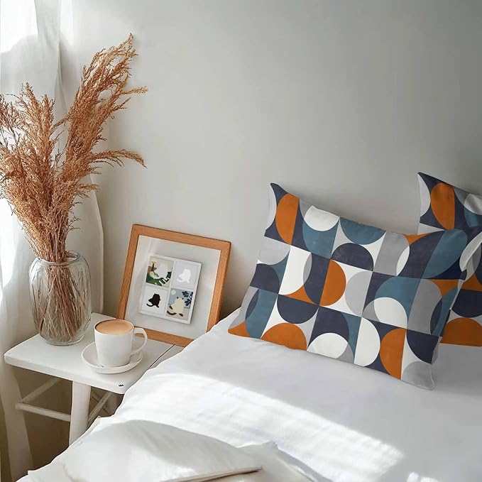 Vandarllin Outdoor Throw Pillows Covers 20x12 inch Set of 2 Waterproof Mid Century Geometric Decorative Zippered Cushion Covers for Patio Furniture, Abstract Modern Orange Blue Lumbar Pillowcases