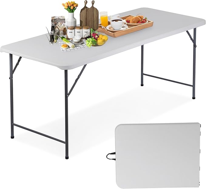 ZenStyle 6 ft Folding Table - 71"x27" Rectangular Portable Plastic Table for Indoor, Outdoor, Camping, Parties & Events | Lightweight Multi-Purpose Utility & Dining Table