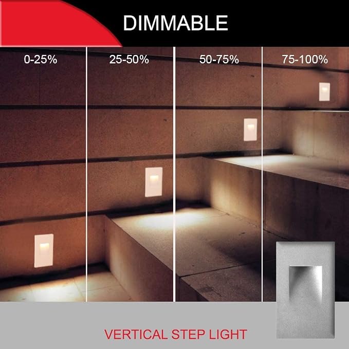 Ciata LED Stair Lights Indoor, Step Lights Outdoor Stair Light 3 Watt, Warm White Stairway Lighting for Outdoor and Indoor Stairs 3000K Concrete, Home Theater Lighting, Silver Finish, Vertical, 3 Pack