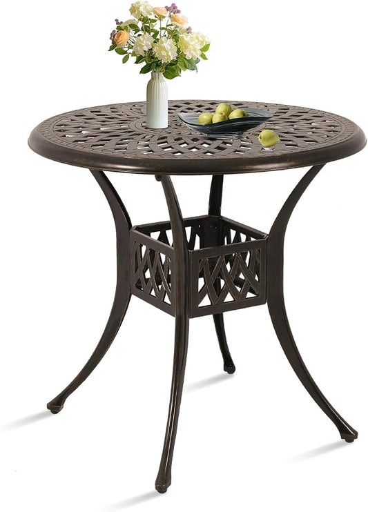 Patio Dining Table,Cast Aluminum Patio Table with Umbrella Hole, Outdoor Bistro Table for Backyard, Garden, Patio
