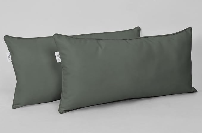 Indoor/Outdoor Polyester Fabric Lumbar Pillow Cover, All-Weather Waterproof Rectangular Cushion Case for Patio Furniture, 16 x 24 Set of 2 -Dark Gray