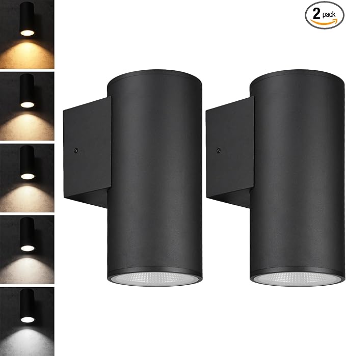 LEONLITE 2-Pack 12 Inch 5CCT Integrated Cylinder LED Down Light Outdoor | 2700K/3000K/3500K/4000K/5000K, 100V-277V, 15W, Aluminum Wall Sconce, IP65, ETL Listed, Exterior Light Fixture Wall Mount