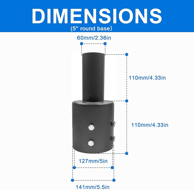 Tenon Adapter for 5 inch Round Pole Vertical Bracket Adapter with Slip Fitter Mount (2-3/8" O.D.) Mounting Bracket Accessories for Outdoor Shoebox Lighting Parking Lot Light Street Light