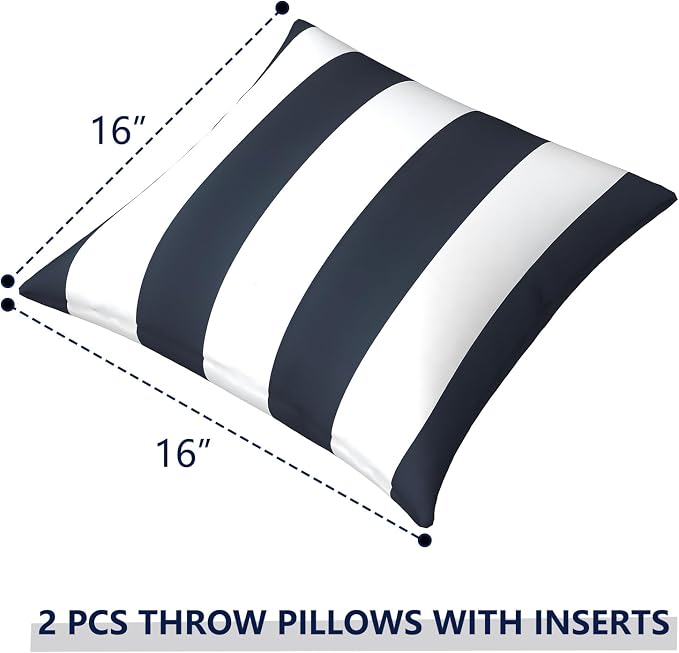 Outdoor Pillows for Patio Furniture 16x16 inch, Square Outdoor Throw Pillows with Inserts, Decorative Patio Pillows for Garden Couch Home Sofa Office Chair, Pack of 2, Cabana Navy