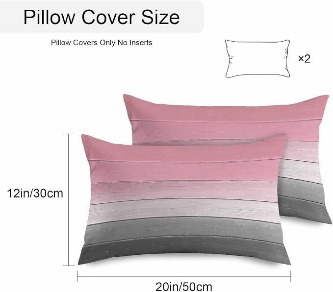 Pink Gray Outdoor Pillow Covers 20x12 Inch Lumbar Pillow Covers Set of 2 Waterproof Decorative Throw Pillow Cases Vintage Country Gradient Wooden Plank Line Cushion Covers for Patio Furniture Garden