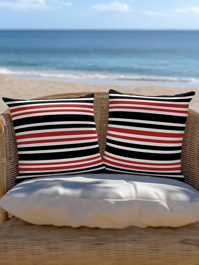 Outdoor Waterproof Throw Pillows Black Red Contrast Monochromatic Tones Patio Pillows Pack of 2,Decorative Pillow Covers with Insert,Pillow Cushion Case for Garden Couch Sofa Geometric Line