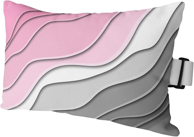 Geometric Ombre Lounge Pillows Outdoor, Aesthetic Pink Grey White Gradient Abstract Head Pillows, Modern Waterproof Patio Furniture Lumbar Pillows with Adjustable Elastic Strap for Recliner Beach