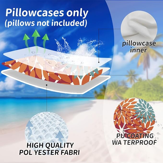 DFXSZ Pack of 2 Outdoor Waterproof Throw Pillow Covers 20x20 Burnt Orange | Polyester Spring Summer Fall Floral Decorative Cushion Cases(NO INSERT),For Couch Patio Funiture Garden Home Decor