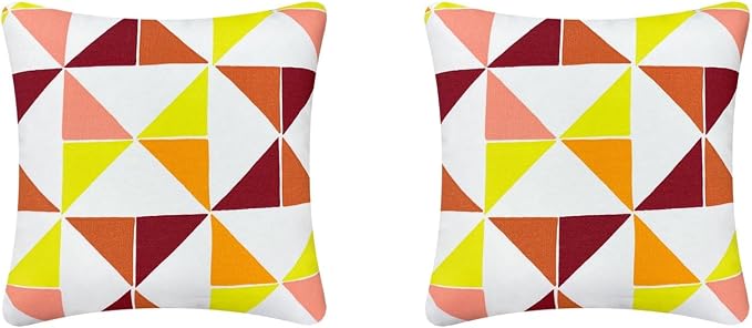 Pack of 2 Outdoor Waterproof Decorative Throw Pillow Covers for Patio Furniture, 18x18 Inch Square Fade Resistant Patio Garden Cushion Covers for Couch Bed Sofa, Triangular Multi
