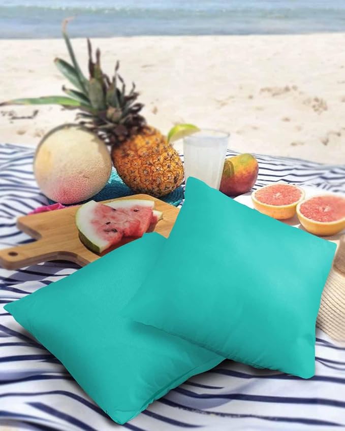 Outdoor Waterproof Throw Pillow Covers Set of 2 Aqua Green Pillowcases 16x16 Inches Simple Style Patio Decorative Pillows Cushion Case Patio Pillows for Couch Bed Chair Garden