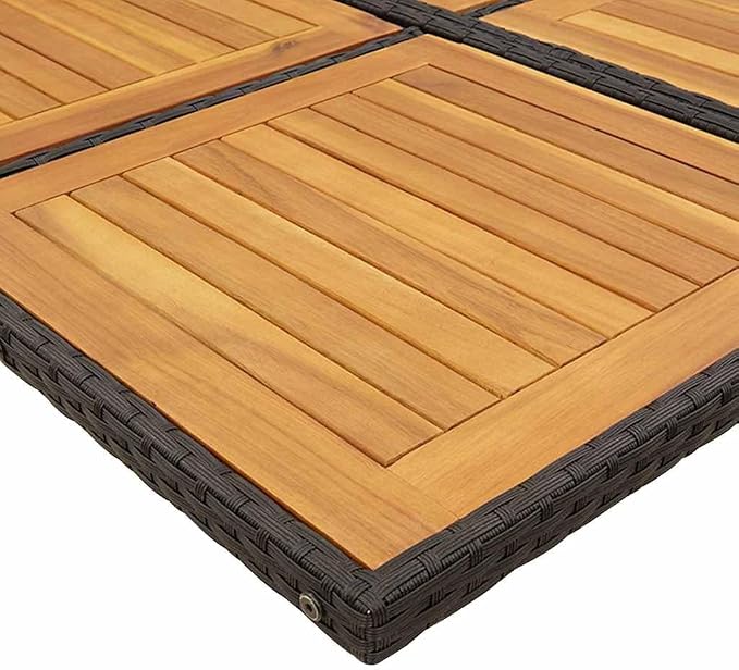9 Piece Garden Dining Set with Black Poly Rattan and Acacia Wood, Seats 8, Cream White Cushions, Foldable Chairs for Patio Backyard