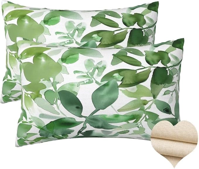 16x32 Pillow Covers Pack of 2, Green Pillows Fall Decorative Pillows, Plant Throw Pillows Lumbar Cushion Covers, Rectangle Throw Pillow Covers for Sofa Farmhouse Room Decor, Gifts, 40x80 cm -hs111