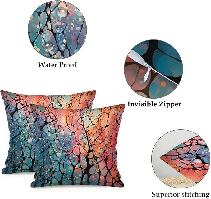 20x20 Inch Outdoor Pillow Covers Set of 2 Waterproof Throw Pillow Covers Decorative Couch Cushion Covers Abstract Colored Glass Square Pillowcases Protectors for Patio Garden Sofa