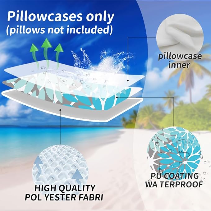 DFXSZ Pack of 2 Outdoor Waterproof Throw Pillow Covers 18x18 LightBlue Grey | Polyester Colorful Spring Summer Floral Decorative Cushion Cases(NO INSERT),For Couch Patio Funiture Garden Home Decor