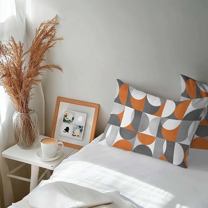 Vandarllin Outdoor Throw Pillows Covers 20x12 inch Set of 2 Waterproof Mid Century Geometric Decorative Zippered Cushion Covers for Patio Furniture, Abstract Modern Orange Lumbar Pillowcases