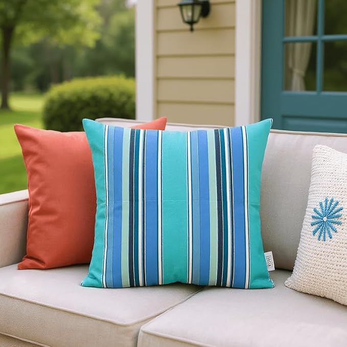 RSH DECOR: Sunbrella Lumbar & Square Pillows Set of 4 | 20" x 12" & 17" x 17" | Water and Fade-Resistant Performance Fabric | Outdoor Throw Pillows for Patio Furniture | Dolce Oasis