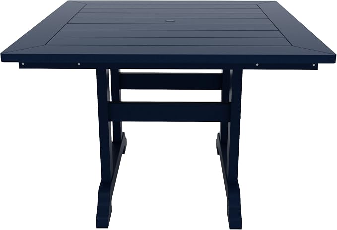 WestinTrends Malibu Outdoor Dining Table, All Weather Poly Lumber Adirondack 43" Trestle Square Patio Table with Umbrella Hole, Navy Blue