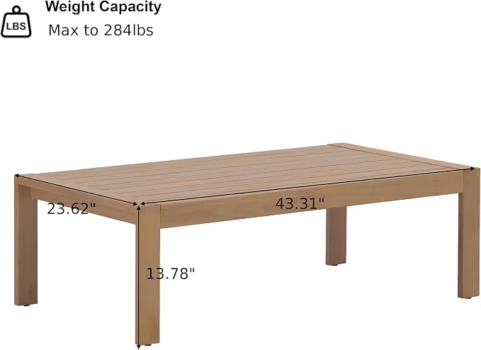 Merax 4 Piece All-Weather Acacia Wood Outdoor Furniture Set, 5-Seater | Patio 3-Seater Sofa, 2 Club Chairs with Coushions, 1 Coffee Table, Conversation Set for Backyard, Deck, Poolside, Teak+ Beige