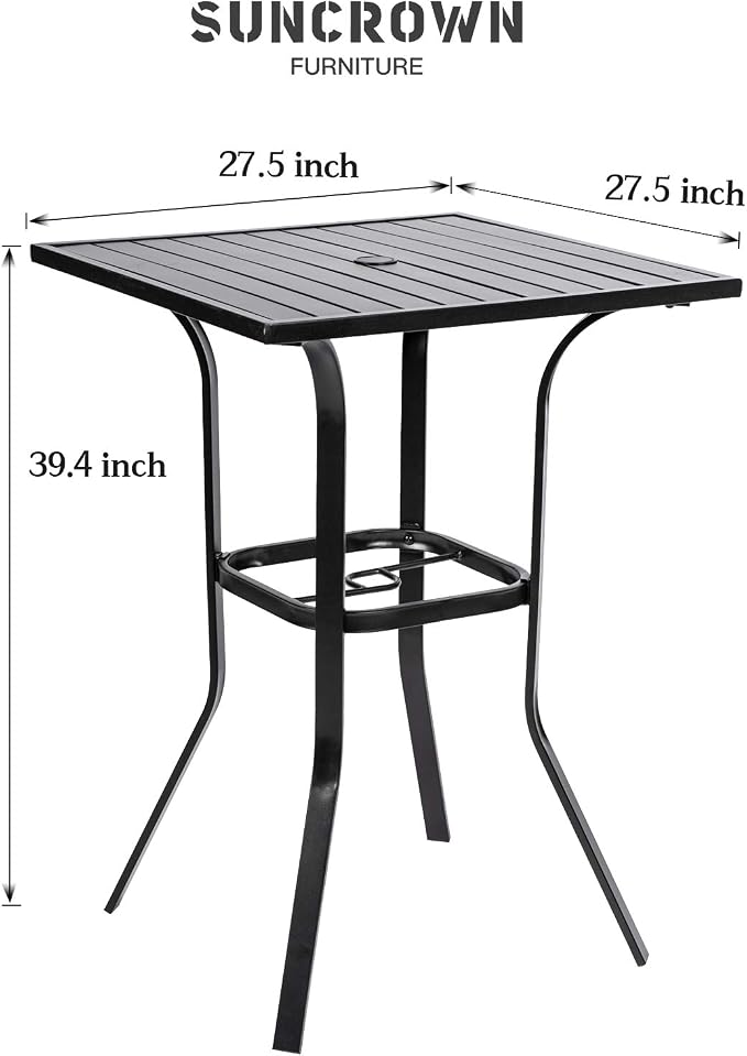 SUNCROWN Outdoor Patio Bar Height Table Bistro Square High Top Dining Table, Metal Frame, Umbrella Hole for Lawns, Poolside, Deck, Garden